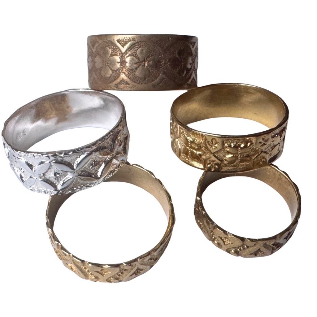 Engraved ring bands, vintage style mixed metal ring set