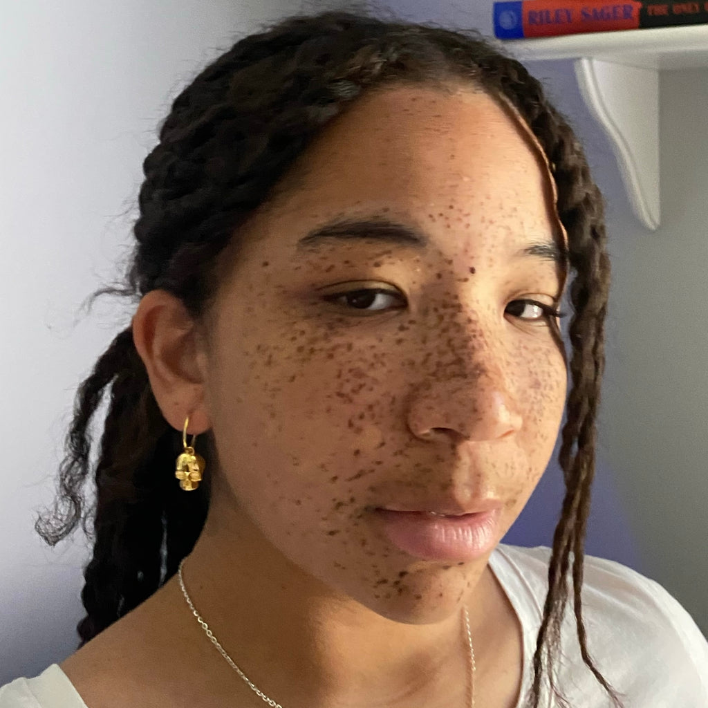 Gold Skull Hoop Earrings, edgy skeleton charm