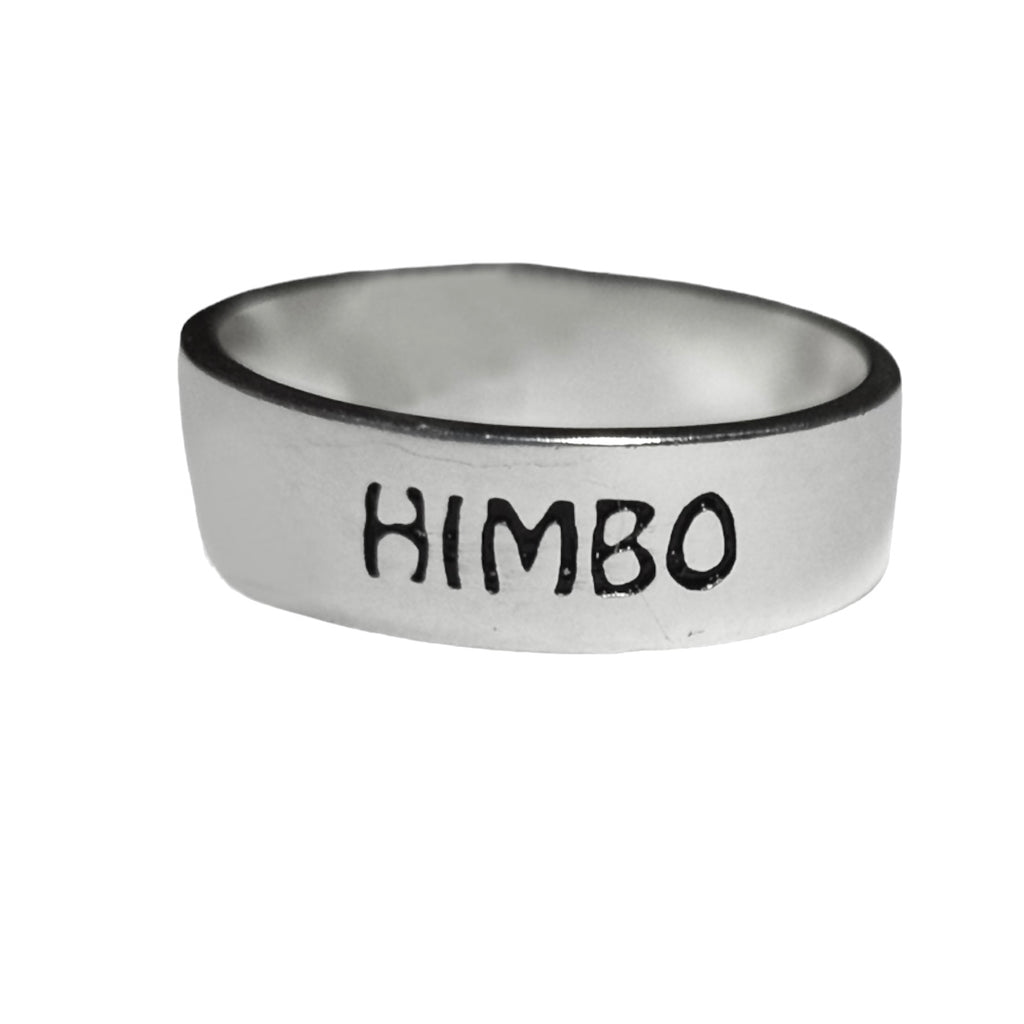 Sterling silver himbo ring, bold text jewelry design