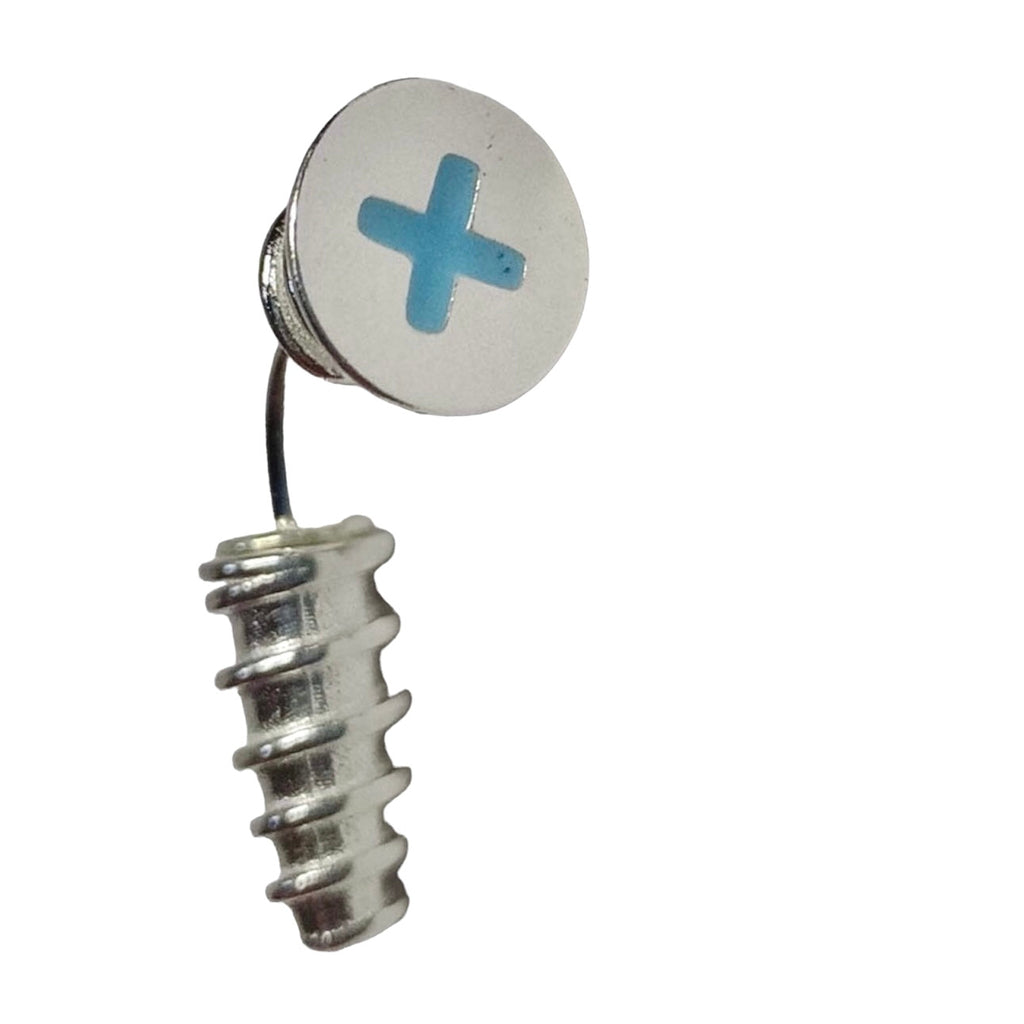 Sterling silver screw stud earring with blue cross, edgy fashion accessory