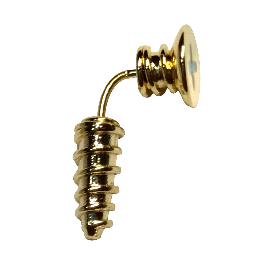 Gold brass screw stud earring with blue cross, edgy fashion accessory