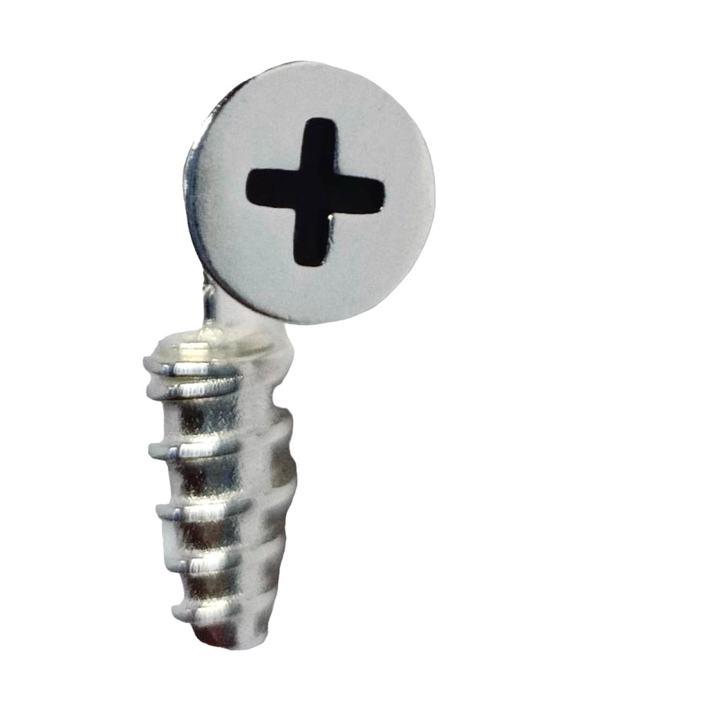 Sterling silver screw stud earring with black cross, edgy fashion accessory