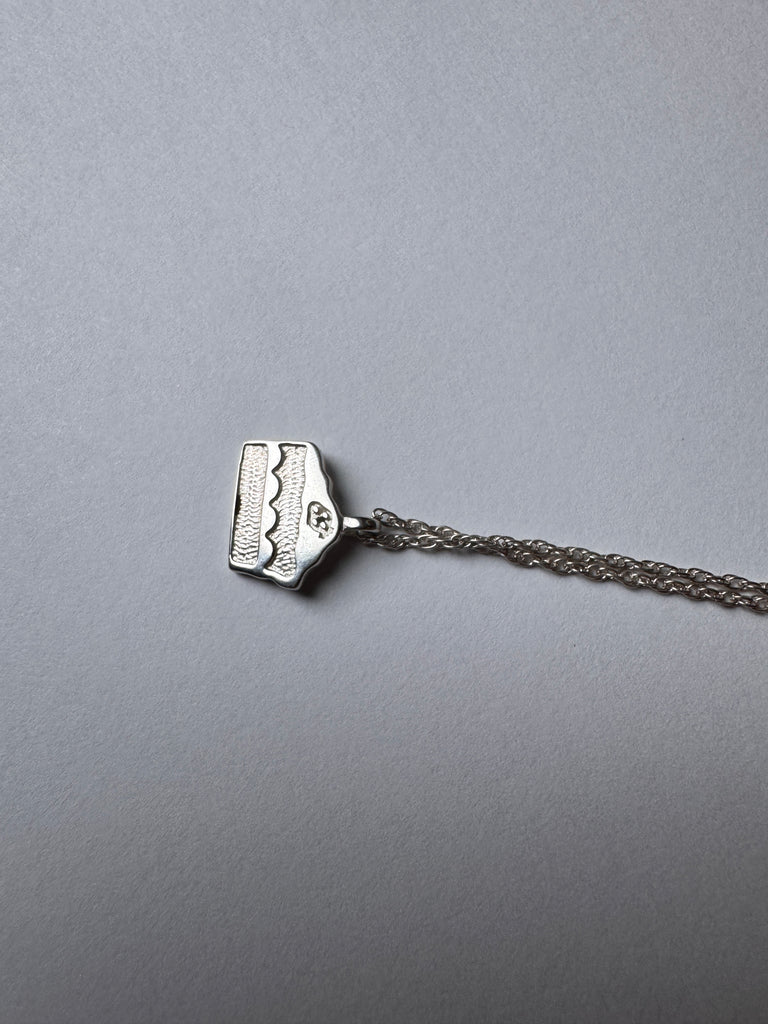 Silver cake slice necklace, Cute dessert jewelry