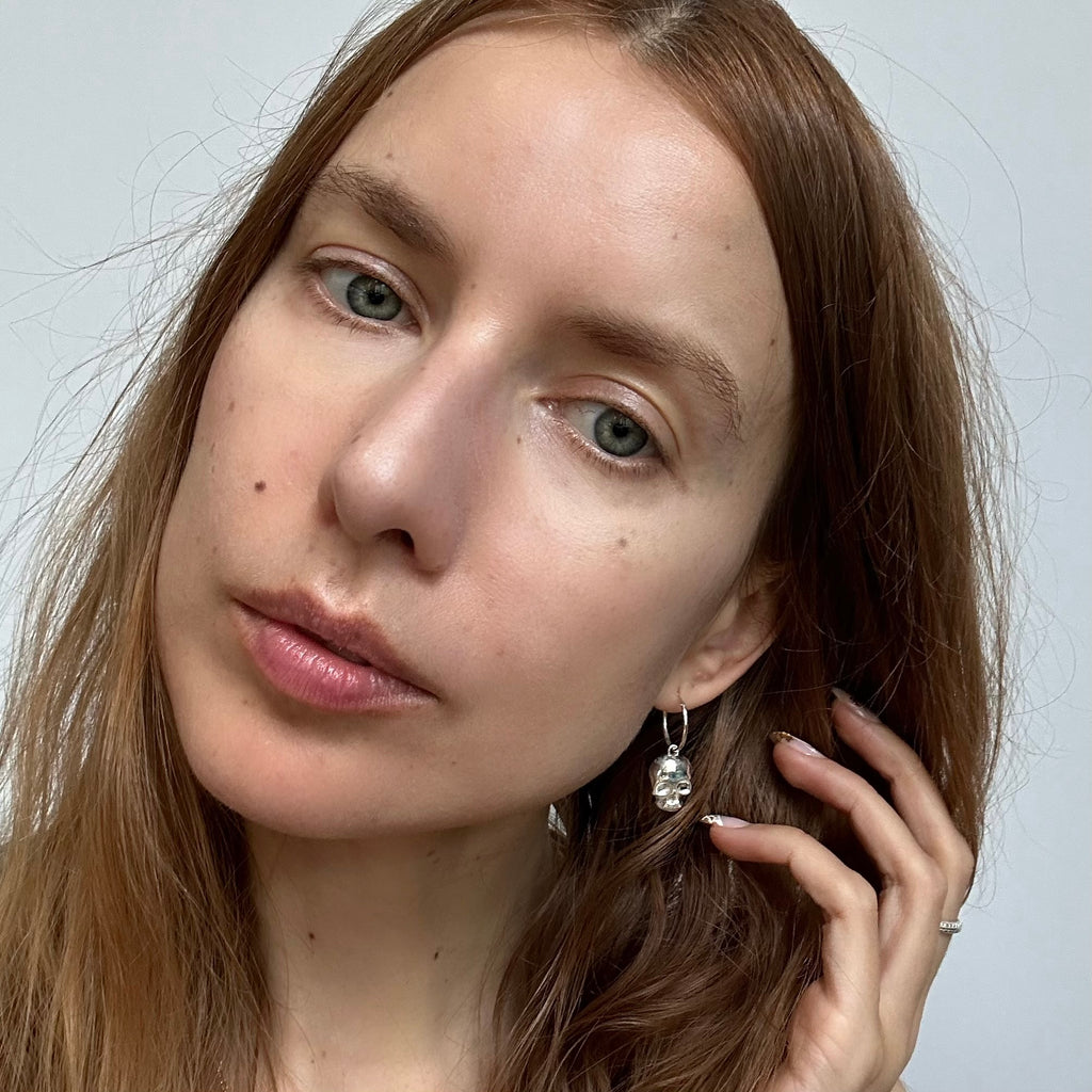 Silver Skull Hoop Earrings, edgy skeleton charm