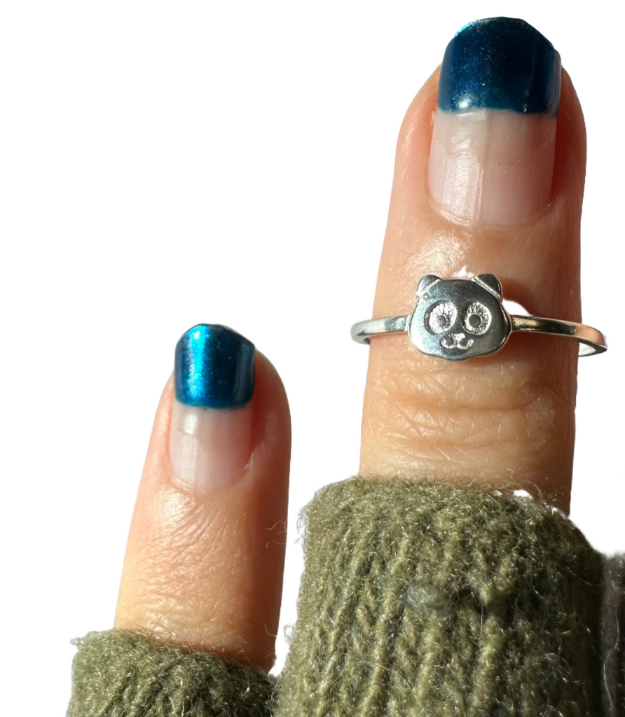 Sterling silver panda ring, cute panda face design, animal-inspired jewelry