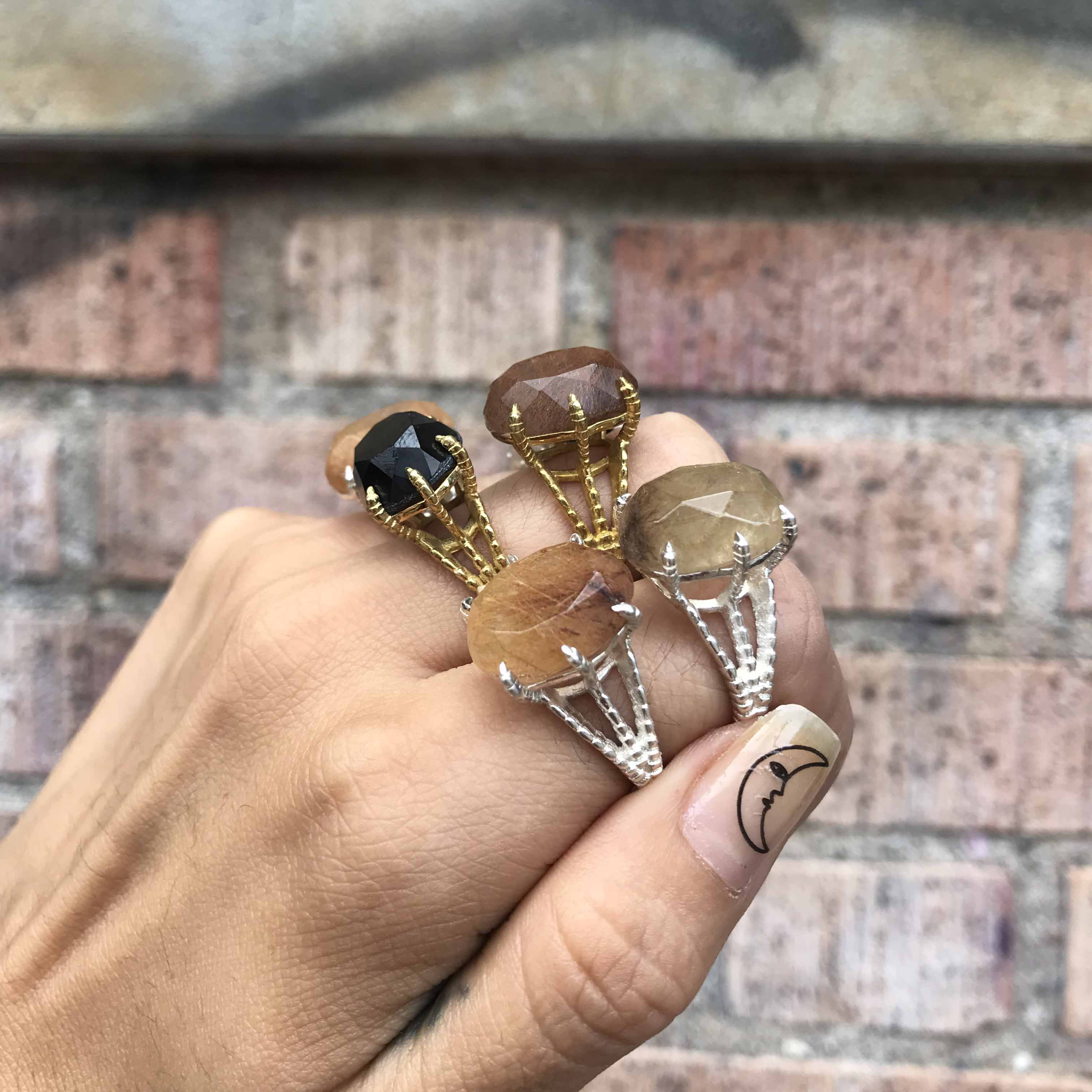 Raven's Heart Claw Ring Size 6.5 Gold Rutilated Quartz Ring / Gold Brass